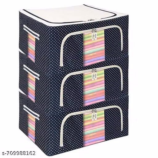 3 PCS Closet Organizers and Storage Bins Foldable Metal Frame Storage Box with Zippers & Clear Window for Organizing Clothing. (24L,BLUE,3)