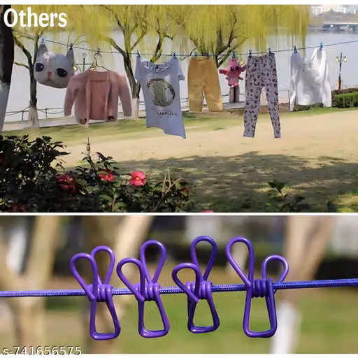 Portable Multi Functional Drying Rope with 12 Clips and 2 Hooks/Portable Outdoor Travel Clothesline Rope Clothes Hanging Hook (Pack of 1 (12 Clip Line)
