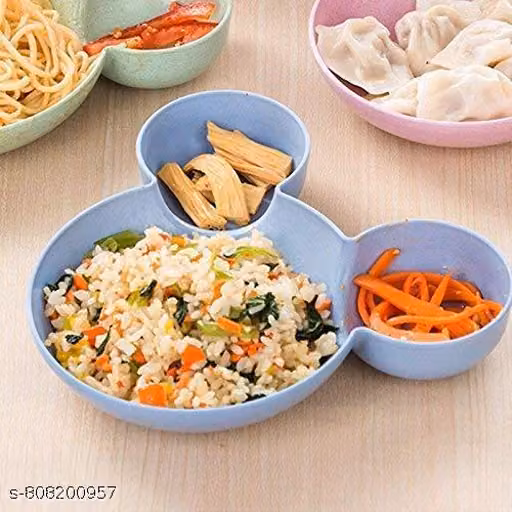 Plastic Serving Food Plate Children Plastic Shaped Serving Food Plate, Fruit Plate, Baby Cartoon Bowl Plate, Children Tableware - (Multicolor Pack of - 3)