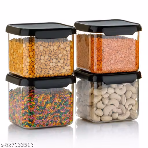 Unbreakable Air Tight Square Plastic Containers Set 4 for Kitchen Storage 500ml Kitchen Container, BPA Free Storage Containers, Plastic Grocery (Black, 4)