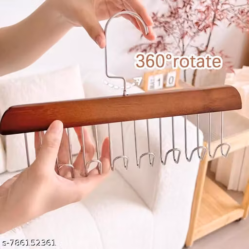 Wooden Hanger Multipurpose Adjustable 8 Hooks Closet Wooden Hanger for Clothes Hanging Rack, Wardrobe Accessories Lingerie, Belts, Scarfs Tops, Bras and Ties Organizer Space Saving Storage Hanger for Wardrobe and Cupboard (8 Hook, Pack of 1)