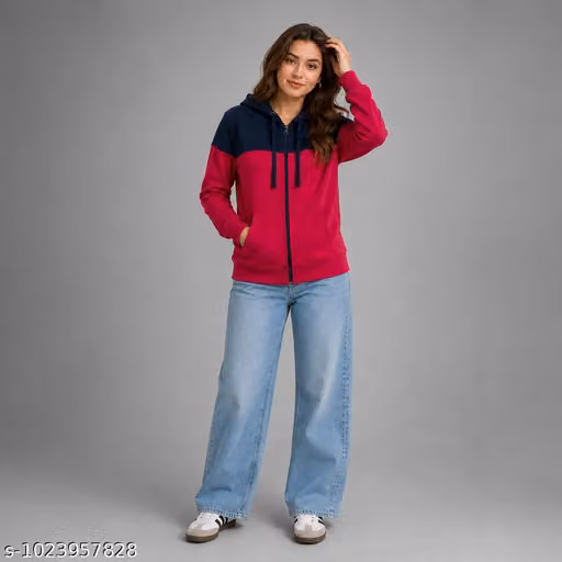 Full Zip Hoodie Women Pink Navy – Casual Colorblock Sweatshirt Jacket