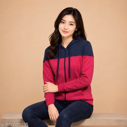 Women's Navy Blue & Rani Pink Colorblock Hooded Jacket with Front Zipper for Winter Daily Wear