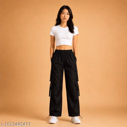 Black Cargo Pants Women – 6 Pocket High Waist Baggy Wide Leg Joggers