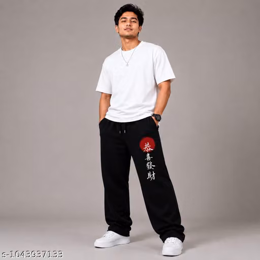 Men Cotton Track Pant Black Tribal Art Print Relaxed Fit Streetwear Trouser Gym Wear