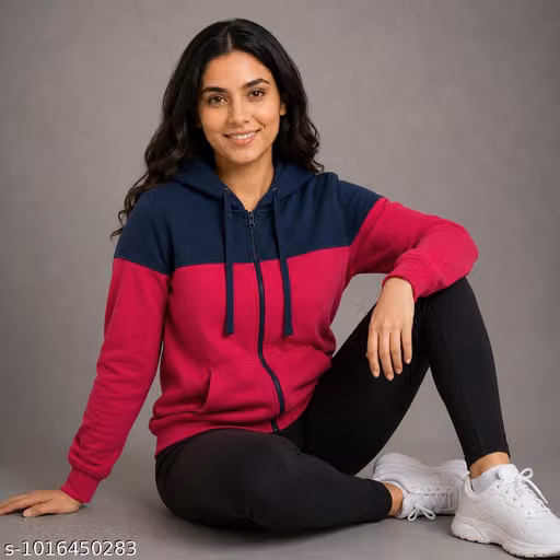 Pink Navy Zip Up Hoodie Women – Full Zip Hooded Sweatshirt with Pockets