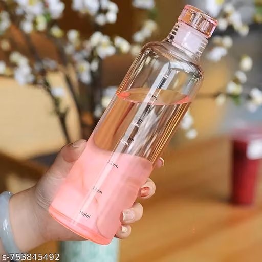 Glass Water Bottles with Cap, Water Bottle 500ML Glass Motivational Time Marker Drink Bottle Cute Glass Milk Juice Drinking Bottles for Girls Kids Women (PINK)