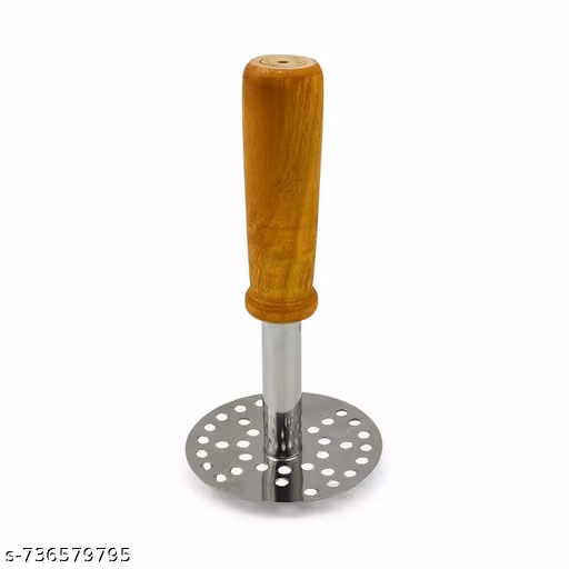 Stainless Steel Potato & Pav Bhaji Masher with Wooden Handle - Durable, Ergonomic Design for Home Cooks & Professionals | Vegetable Crusher Paubhaji Vegetable Masher (1 Pc)