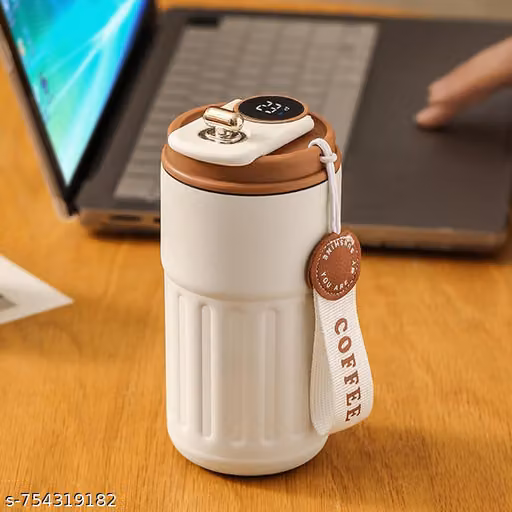 450ML Coffee Travel Mug with Smart Temperature Display, Double Walled Stainless Steel Tumbler, Vacuum Insulated Coffee Mug Leakproof Lid, Double Walled Reusable Coffee Cup for Hot and Cold (Brown)