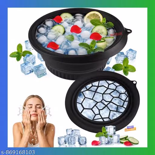 Silicone Ice Facial Bowl with Ice Cube Mold | Face Ice Bath Bowl for Skin Care | Cooling Facial Therapy Bowl | Beauty Face Cooling Tool (Black, Pack of 1)