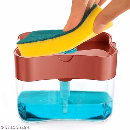 2 in 1 Soap Dispenser for Bathroom Accessories Dishwasher Liquid Holder Liquid Dispenser Pump 400 ML with Sponge Holder Kitchen Sink Items (Multicolor)