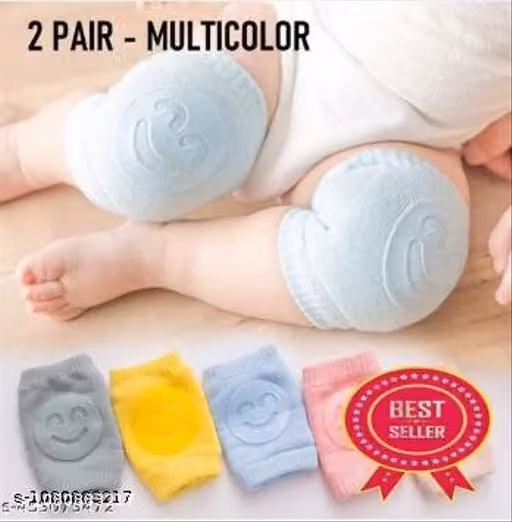 Set of 2 Pairs Baby Knee Pads for Crawling, Cushion Infant Toddlers Anti-Slip/Padded Stretchable Elastic Cotton Soft Breathable Comfortable Knee Cap/Elbow Safety Protector (Multi Color)