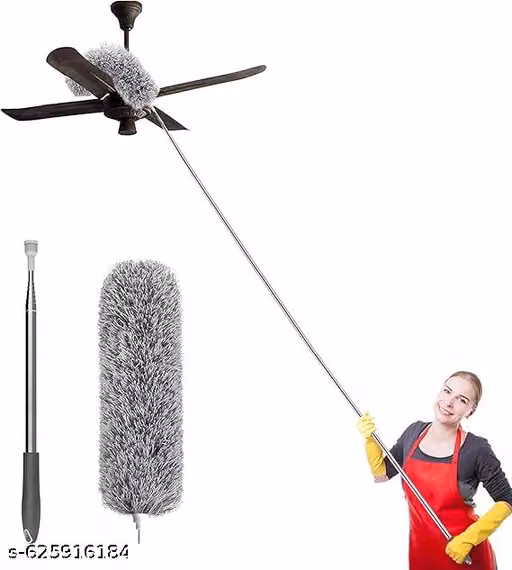 Long Handle Microfiber Feather Fan Ceiling Duster for Dust Cleaning with extendable Pole 100 Inch with Anti Scratch Bendable Brush for Cleaning High roof Cobweb Stick | Grey