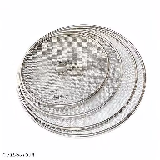 Stainless Steel Net Cover Lid for Vessel Utensil, Milk Cover Jali Multipurpose Net lids for Fruits Food Bowls Kadai Plate Mesh Strainer in Kitchen Dining Table - Set of 4, Silver