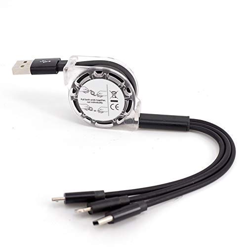 Multi Retractable 3-in-1 USB Charge Cord 3.0 A Fast Charger Cord, Multiple Charging Cable 4Ft /1.2m with Phone/Type C/Micro USB for All Android and iOS Smartphones