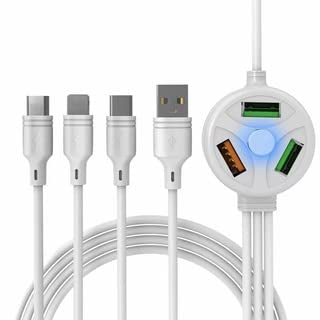 6 In 1 Extended Fast Charging USB Data Cable 3 Plug And 3 USB Port For iPhone Android Type C Charger Micro Lightning Type C USB Port 3.1 A (Max)