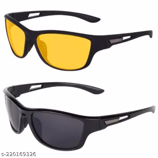 Men Black Fiber & Plastic Sports , UV Protected Sunglasses (Pack of 2)