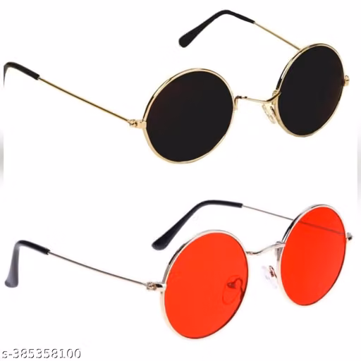 Unisex Multicolor Metal Round , UV Protected Sunglasses (Pack of 2)