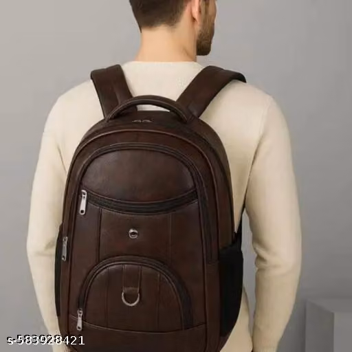 BIG SIZE LAPTOP LEATHERISH BACKPACK FOR MEN BACKPACK BAGS BAGPACK ( BROWN)
