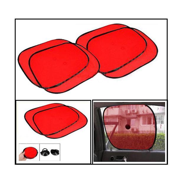 Premium Car Window Sun Shade Sunshade Mesh Type Red - 4 Pieces (2 Pair)