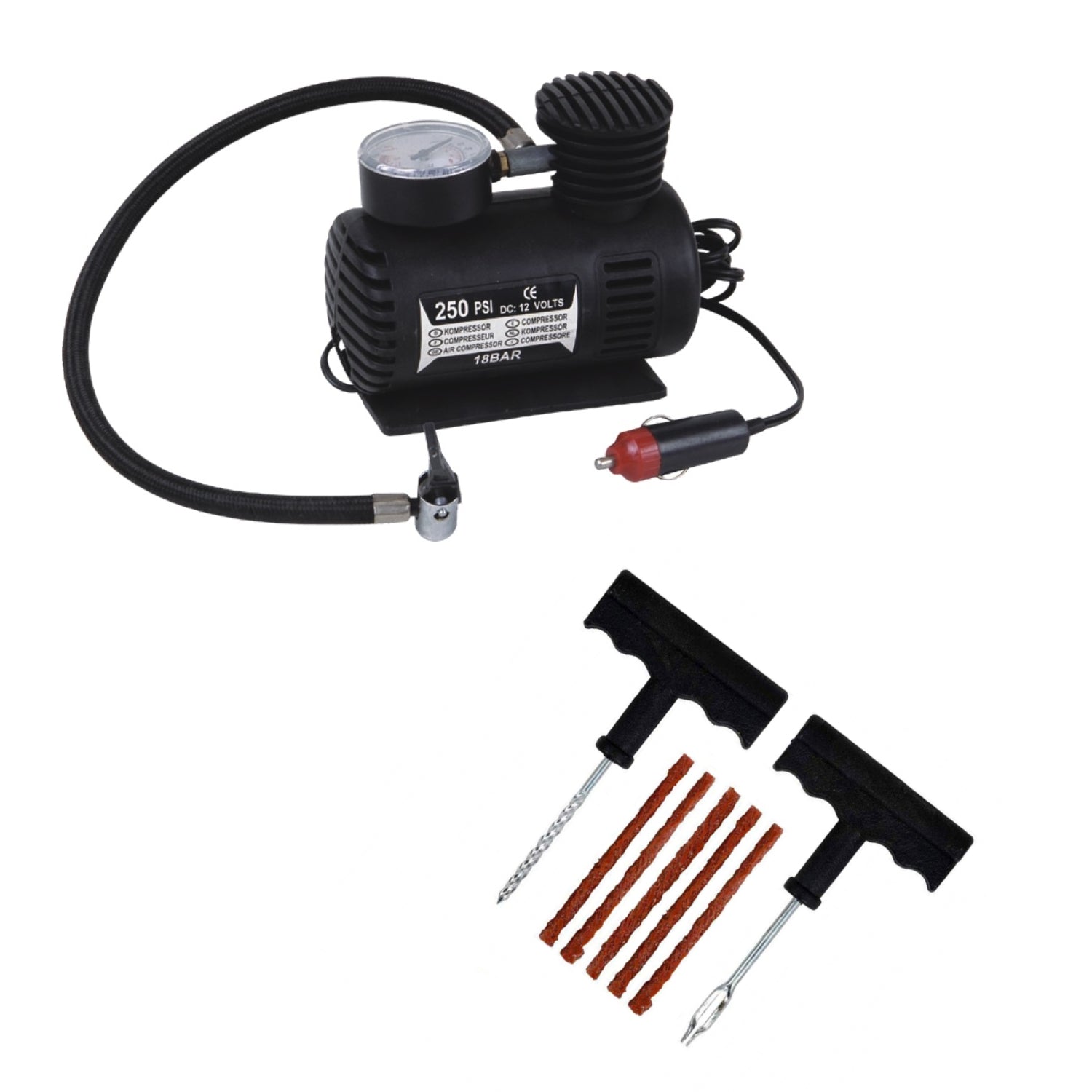 Car Emergency Combo - Air Compressor + Tyre repair Kit