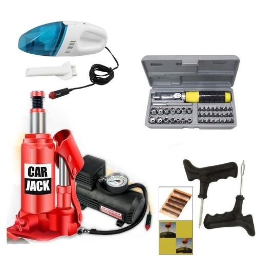 Car Special Combo - Hydraulic Jack + Vacuum Cleaner + Air Compressor + Toolkit +Tyre repair Kit