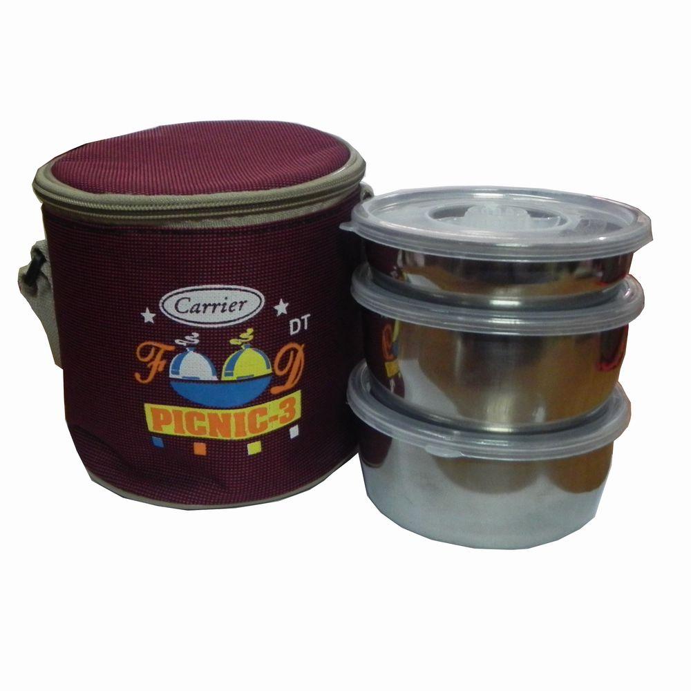 Insulated bag Lunch Box With 3 Stainless steel compartments - Round