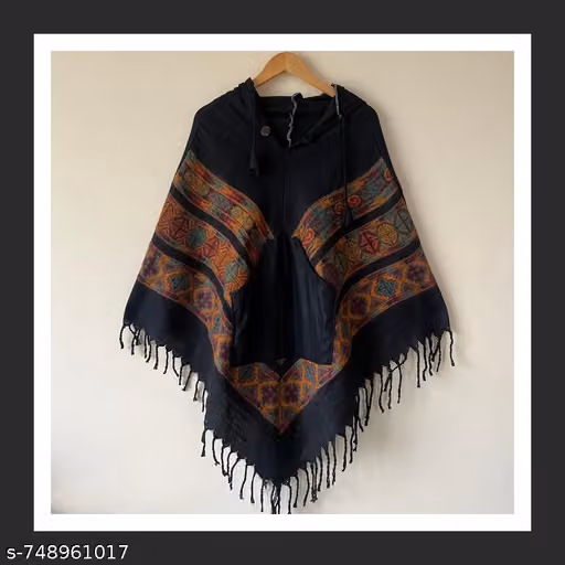 Wool blend poncho black
