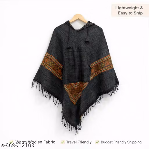 Wool blend Poncho black