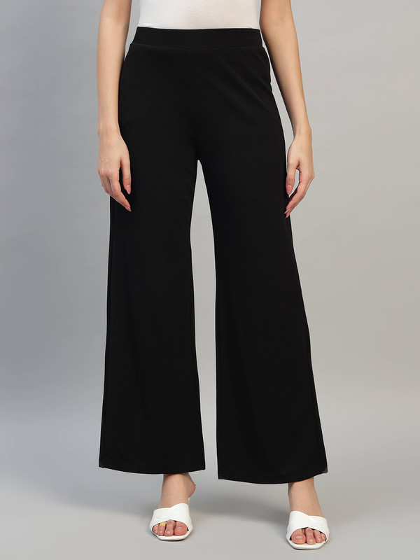 DNA crafted with love Women's High Waist Straight Fit Trousers | Solid Korean Stretchable Pants for Women | Regular Fit Elastic Waist Full Length Formal Trouser for Casual & Office Wear