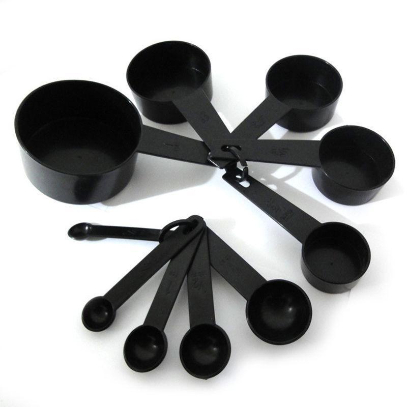 Black Measuring Cups and Spoons - 8 Pcs Set