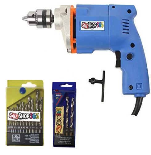 Powerful 10Mm Drill Machine + 13 Pieces Hss Drill Set for Wood, Metal, Plastic and 5 Pieces Masonry Drill Set for Wall, Concrete