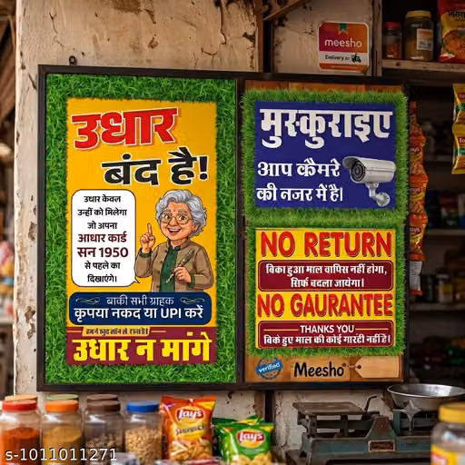 Shop Notice Wall Stickers Pack of 3 - Udhar Band Hai, CCTV Camera Warning, No Return No Guarantee | Waterproof Self-Adhesive Vinyl Posters for Kirana, General Store & Office (12x18 Inch)