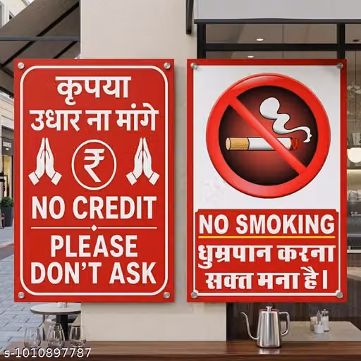 Trending No Credit Please Don't Ask & No Smoking Combo Sign Stickers (12x18 Inch, Waterproof, Pack of )