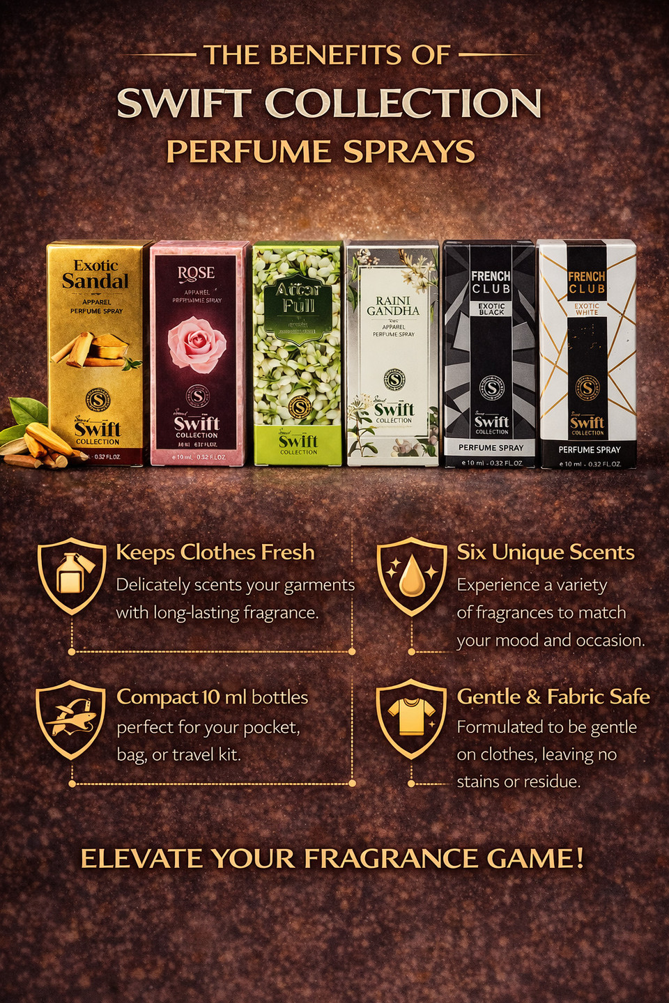 Simco Swift Collection Premium Apparel Perfume Spray Combo Pack of 6 (10 ml Each) Perfume - 60 ml (For Men & Women)