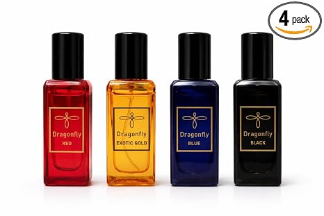 SIMCO Swift Collection Dragonfly Perfume Spray Combo (Red, Exotic Gold, Blue, Black), Long-Lasting Fragrance | Eau De Perfume for Men & Women | 20 ml Each (Pack of 4)