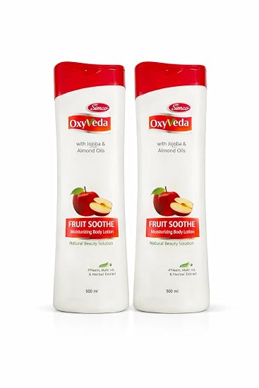 OxyVeda Fruit Soothe Moisturizing Body Lotion 500ml (Pack of 2) with Jojoba & Almond Oils | Deep Hydration | Soft & Smooth Skin | For All Skin Types | Daily Use Lotion