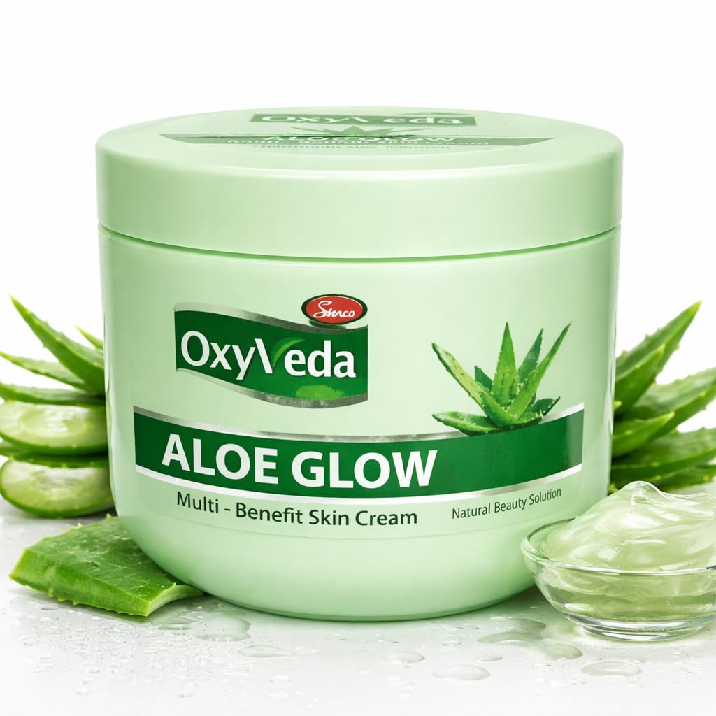 OxyVeda Aloe Glow Multi-Benefit Skin Cream with Aloe Vera | Deep Moisturizing & Soothing Cream for Soft, Glowing Skin | All Skin Types (800 ml)