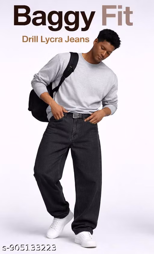 BLACK STRAIGHT/BAGGY FIT JEANS