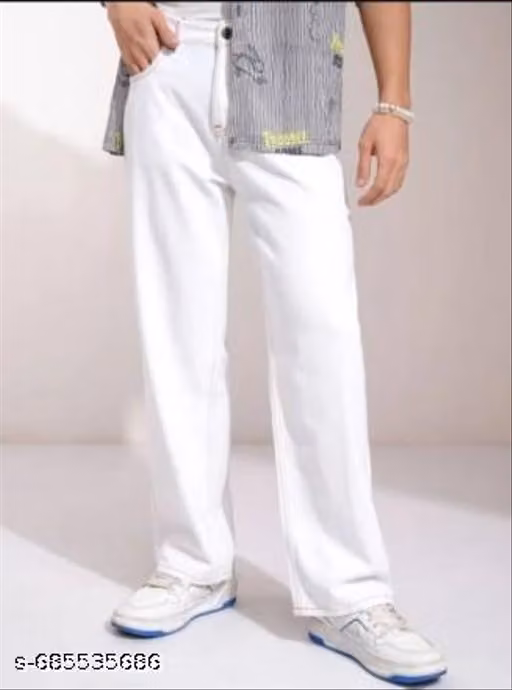 WHITE BAGGY STRIGHT FIT JEANS05