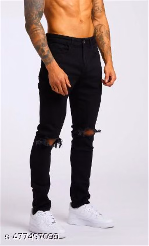 BLACK KNEE CUT JEANS
