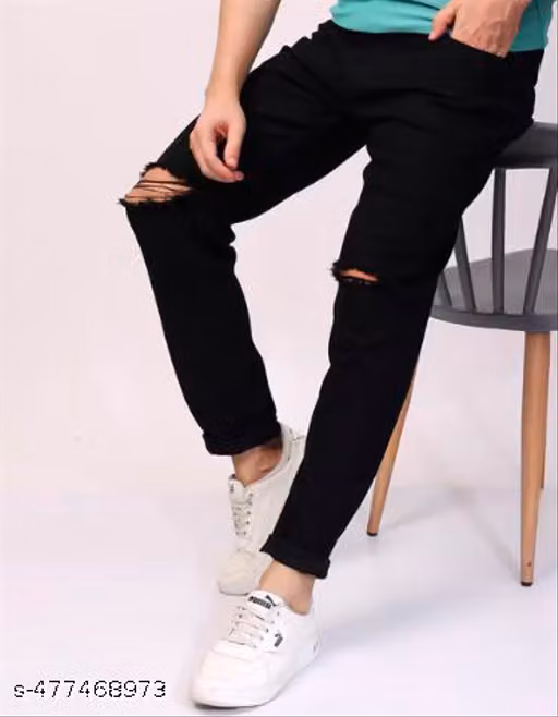 BLACK KNEE CUT JEANS MAN