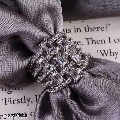 Silver Plated White Cubic Zirconia Solitaire Heart Finger AD Ring