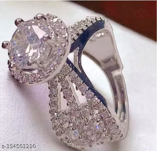 RODIUM PATED AMERICAN DIAMOND ADJUSTABLE FINGER RING