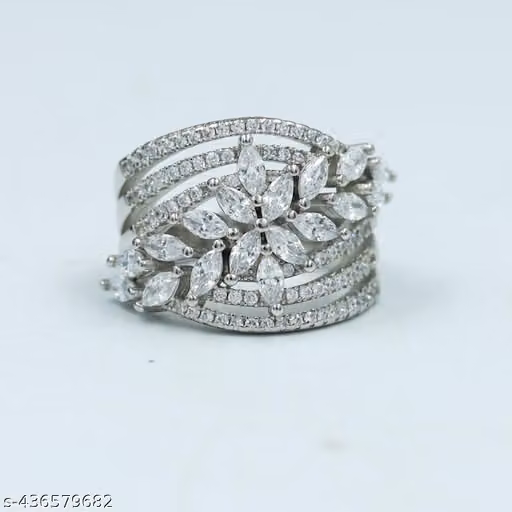 Solitaire Silver Plated American Diamond Adjustable Ring for Women, Girls Sterling Silver Zircon Silver Plated Ring..