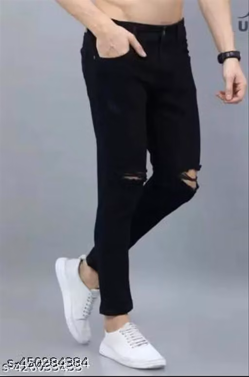MAN TRANDING BLACK KNEE CUT JEANS