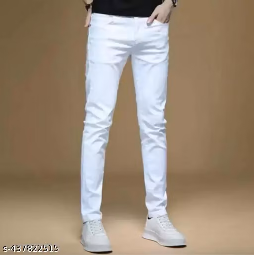 Men's White Plain Denim Jeans | Slim Fit Casual Jeans