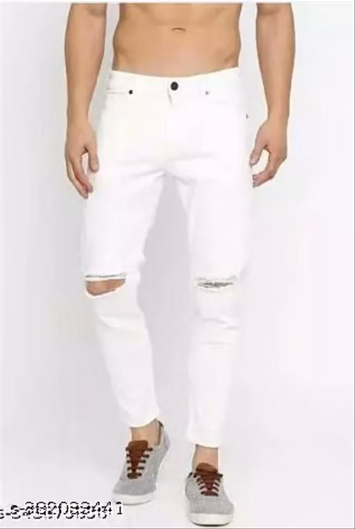 WHITE KNEE CUT JEANS @2454