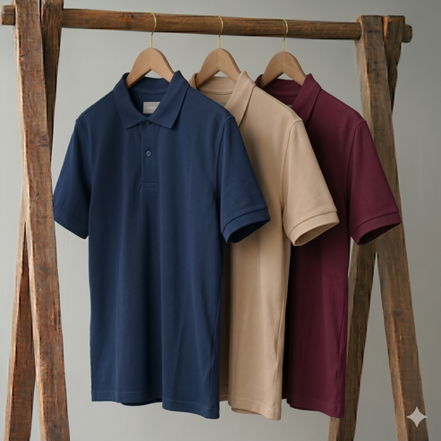 Matty Luxe Combo – 3 Premium Heavy T-Shirts (Navy, Beige & Wine)