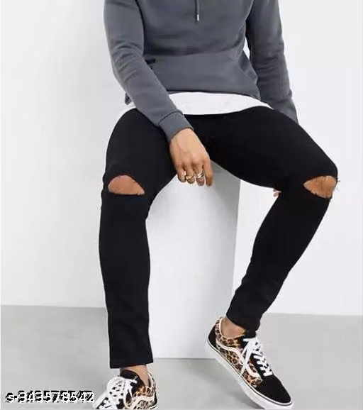 MONK BLACK KNEE CUT JEANS